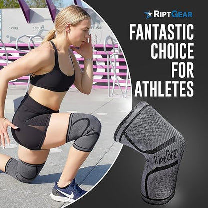 RiptGear Knee Compression Sleeve - Braces for Knee Pain - Compression for Arthritis, Meniscus Tear, Running, Walking - Support for Women and Men - Sleeves Weightlifting (Large, Gray (1 Pack))
