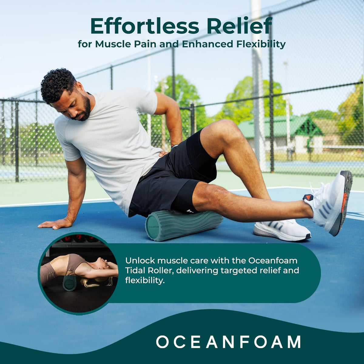 Oceanfoam Tidal Roller - Jade - Muscle Massage Foam Roller for Back Pain & Stretching - Firm and Ergonomic Wide Wave Textured - Yoga, Athletics, & Wellness - Full Size, 20" x 5"
