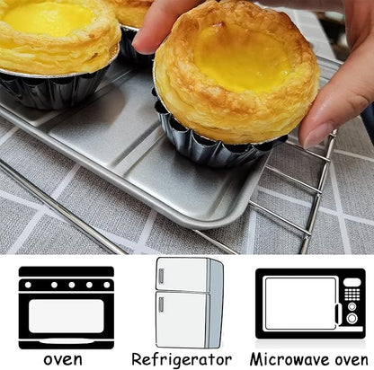 Egg Tart Molds 12PCS Tart Pan 2.6inch, Mini Carbon Steel Non Stick Tart Pans, Tart Molds For Baking (2.6 inch)