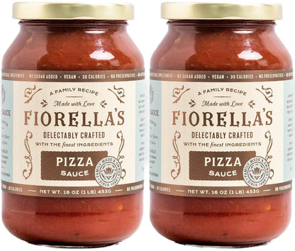 Fiorella's Pizza Sauce - Premium Pizza Sauce Made with Fresh Ingredients - No Sugar Added, Vegan, Gluten Free, No Preservatives Added, Pizza Sauce, 16 Oz (Pack of 2)
