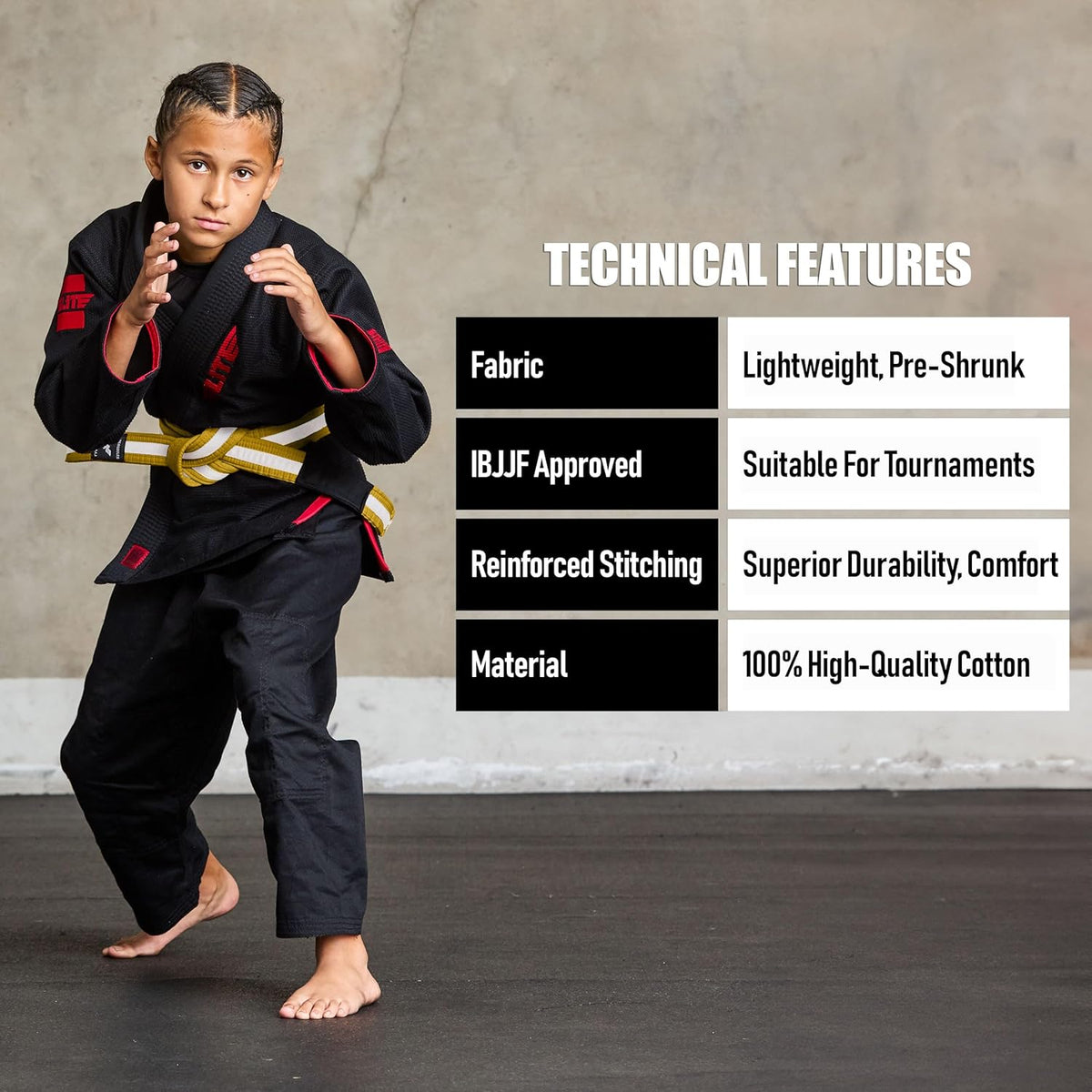 Elite Sports Kids Brazilian Jiu Jitsu Belts Preshurunk Martial Arts Youth BJJ Belts for Girls & Boys with BJJ Ranking Stripes