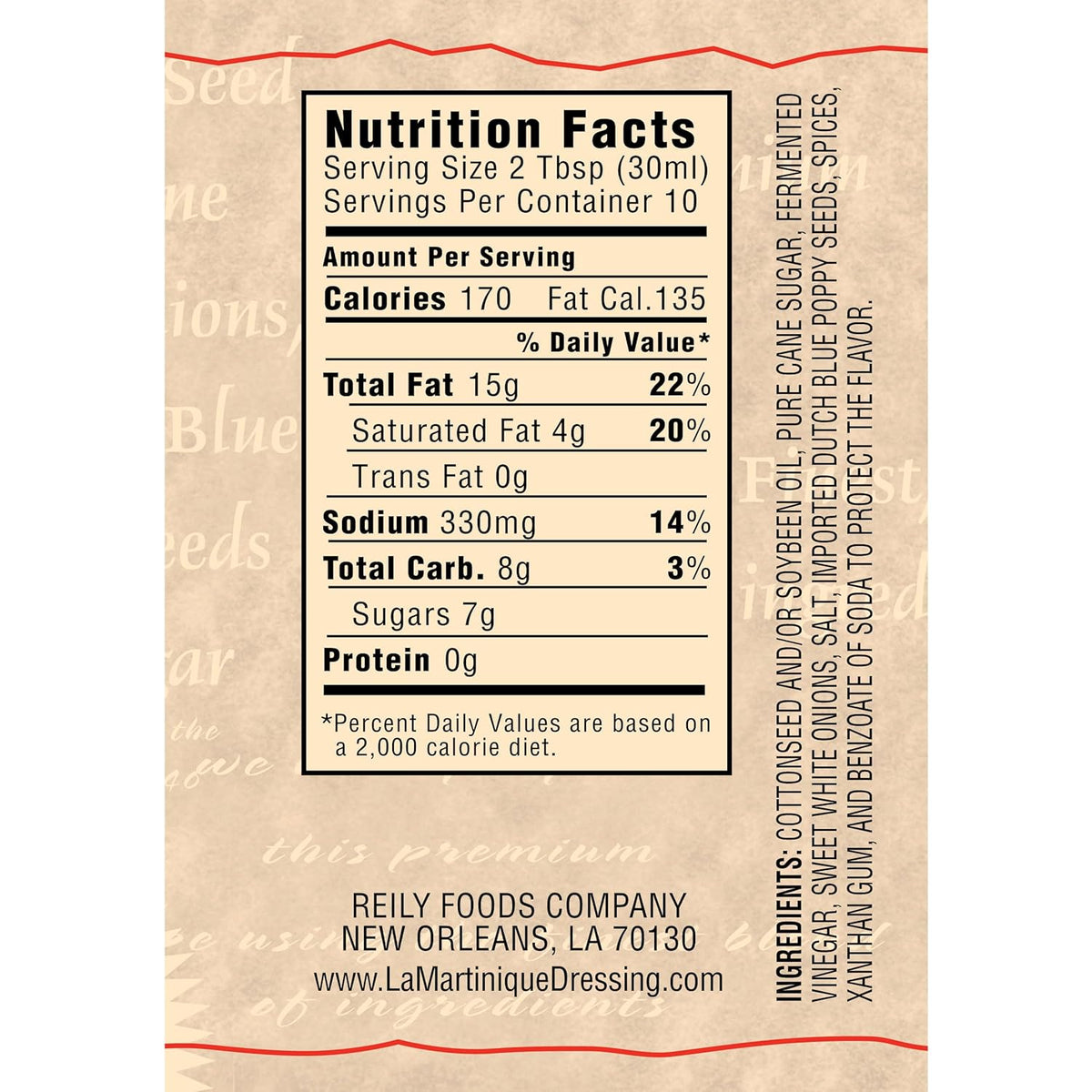 La Martinique Original Poppy Seed Dressing 10 Ounce Bottle (Pack of 1)