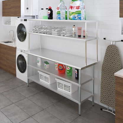 AmGood Stainless Steel Work Table with 2 Shelves | NSF (24" x 72" Table with 2 Shelves + 18" Overshelf)