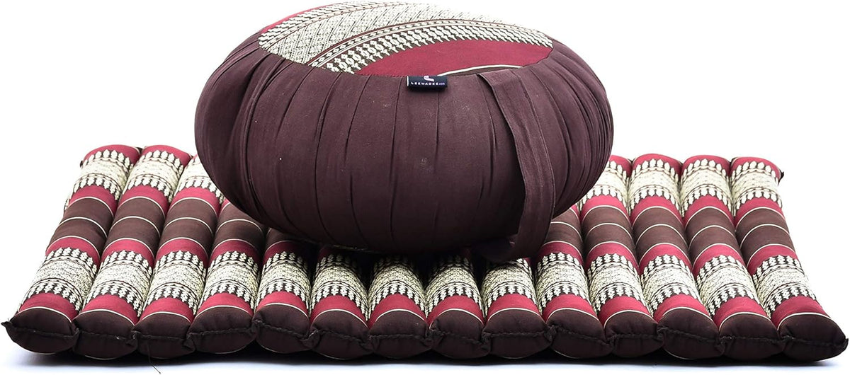 Leewadee Meditation Cushion Set – 1 Round Zafu Meditation Pillow and 1 Square Roll-Up Zabuton Meditation Mat, Pillows Bundle Filled with Kapok