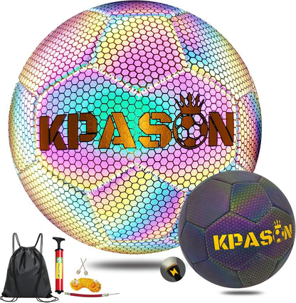Soccer Ball, Holographic Reflective Glowing Soccer Ball for Men Women Training