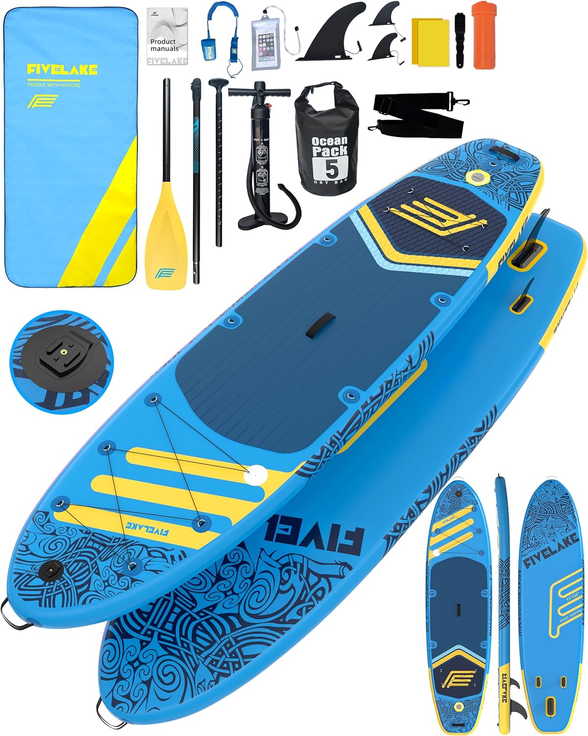 Inflatable Paddle Board 11' x 35'' Wide Stable Design,Stand Up Paddleboard with Sup Accessories Backpack,Pump,Ankle Leash,Adjustable Paddle,Non-Slip Comfort Deck for Adult Youth