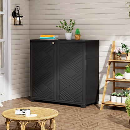 ZZM Indoor/Outdoor Storage Cabinet Waterproof, 34"x15"x34" Plastic Outdoor Storage Box for Garden Balcony Bathroom, All Weather Outdoor Storage Clearance, DIY Usage, with No Shelf (Black)