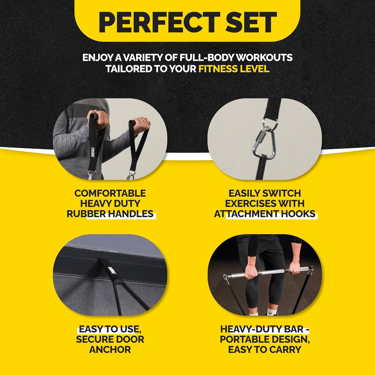 Long Resistance Bands for Working Out Men and Women - Set of 5 Pull-Up Bands, Rubber Handles and Door Anchor - Workout Bands Resistance for Men - Exercise Bands Resistance Bands Set