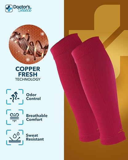 Doctor's Select 2 Pairs Copper Calf Compression Sleeve - Leg Compression Sleeves for Women & Men, Shin Splint Relief