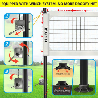 Heavy Duty Volleyball Net Outdoor with Steel Anti-Sag System, Adjustable Aluminum Poles, Professional Volleyball Nets Set for Backyard and Beach, Volleyball and Carrying Bag