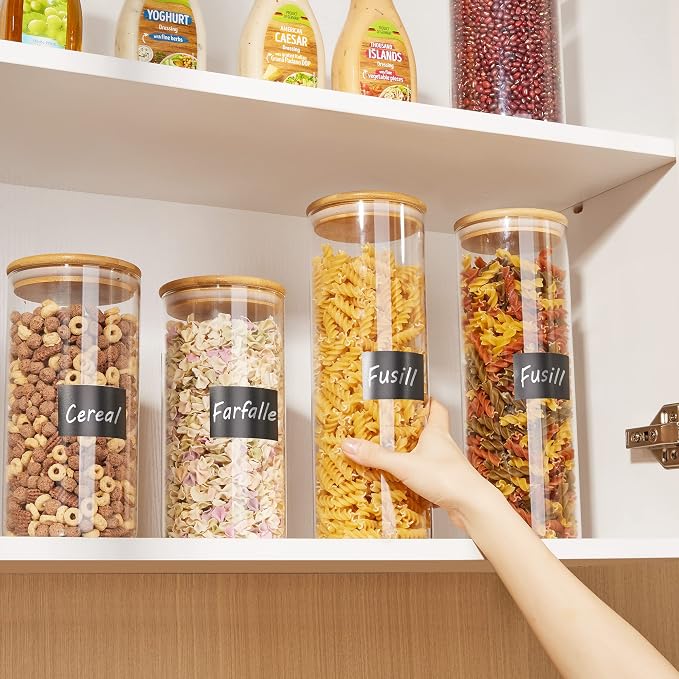 Vtopmart 70oz Glass Food Storage Jars, 3 Pack Large Kitchen Containers with Airtight Bamboo Lids for Pasta, Nuts, Flour, Canisters Set for Cereal, Pantry Organization, BPA Free