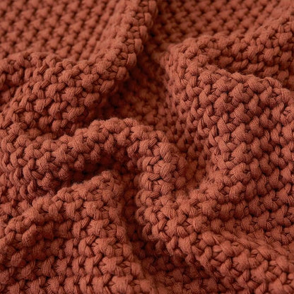 Longhui bedding Chunky Cable Knit Throw Blanket Lightweight Rust 100% Organic Cotton Blanket for Sofa Couch Bed Baby Nursery, Rustic Shabby Chic Modern Farmhouse, 60” x 80” Give Laundering Bag