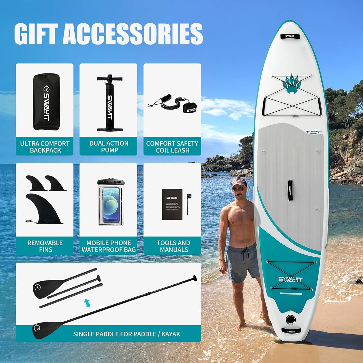 Inflatable Stand Up Paddle Board – Durable SUP for Adults & Youth,33" Wide Blow Up Paddle Board with Paddle, Pump, Backpack,Leash – All Around Stable for All Skill Levels, Carries up to 450 lbs