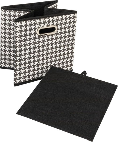 Household Essentials Fabric Storage Bins 6 Piece Set, Houndstooth White and Black (Pack of 6)