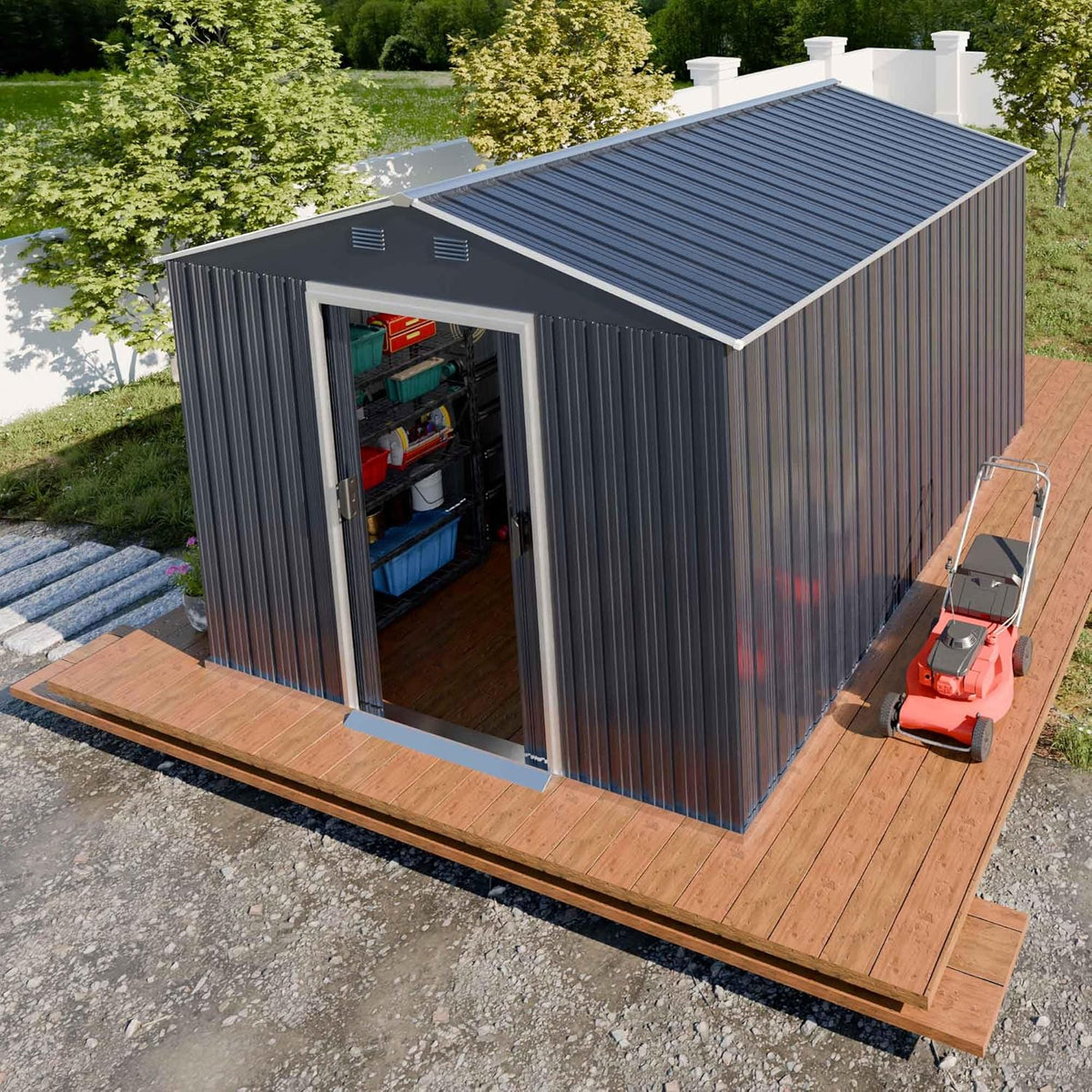 Metal Shed 8x10x6 FT - Steel Tool Storage with Sliding Door and Air Vents - Outdoor Bike Sheds for Garden, Backyard, Patio - Utility Storage Solution
