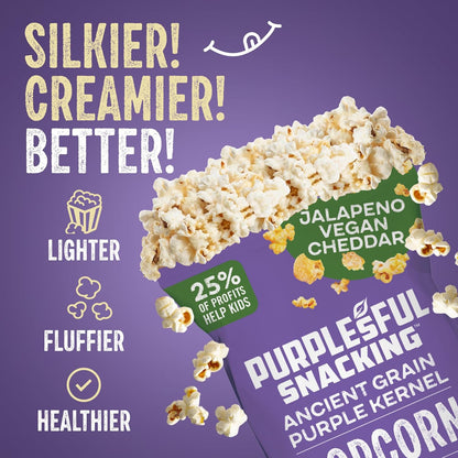 Purplesful Purple Corn Popcorn, Silkier, Creamier & Healthy Popcorn, Vegan-Friendly, Non-GMO, Flavorful Popped Corn Gourmet Snack, Jalapeno Cheddar, Big Bulk Pack - 4.8 Oz Per Pack (Pack of 9)