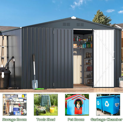 AECOJOY 12' x 10' Outdoor Storage Shed, Dark Grey Large 10x12 Sheds & Outdoor Storage Clearance with Lockable Doors, Utility and Tool Storage Garden Shed Backyard, Patio and Outside use