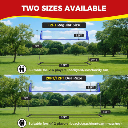 BAGAIL Volleyball Net, 12ft/20ft Portable Volleyball Net for Backyard - Adjustable Height, Heavy-Duty Frame, Freestanding Design - Portable Outdoor/Indoor Volleyball Set with Carry Bag