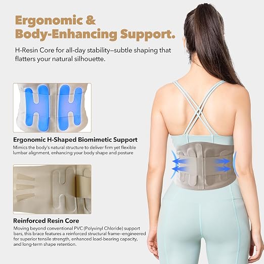 Slim Fit Lower Back Brace – Ultra-Thin Ergonomic H-Shaped Resin Support, Seamless Design for Strong & Comfortable Lumbar Support, Lightweight & Discreet Back Brace (Black, Small)