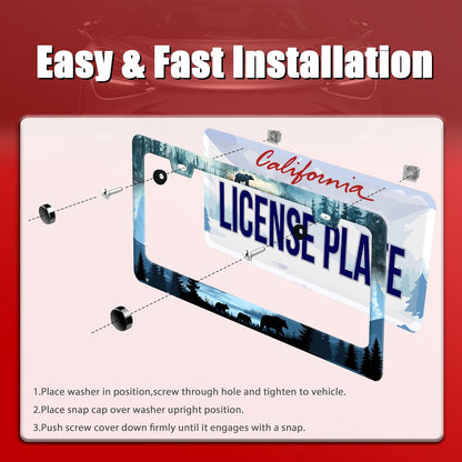 Bear License Plate Frame Forest Mama Bear License Plate Holder Funny Personalise Car Stainless Stee Decorative Parts for Standard Us Canada Vehicles 12x6 Inch for Women Men