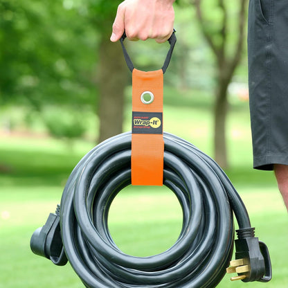 Easy-Carry Wrap-It Storage Straps - 22” (2-Pack) Blaze Orange with Grommet - Extension Cord Storage Holders and Carrying Straps for Garden Hose Storage