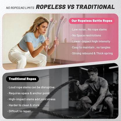 Adjustable Ropeless Battle Ropes for Home Gym,Cordless Battle Ropes with Storage Bag,Portable Workout Ropes for Strength & HIIT,Aerobic Training for Men & Women(Adjustable-Pink(2pack))