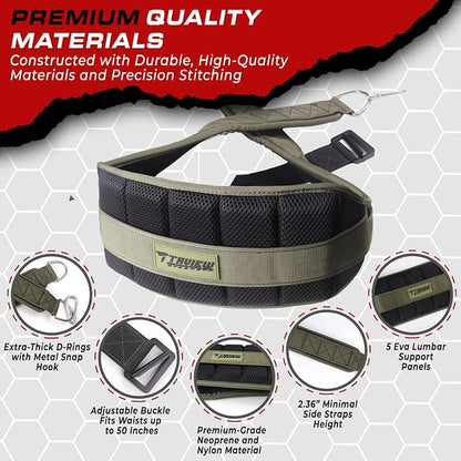 Belt for Belt Squats, Rack Attachment & Squat Machine, Weight Lifting&Powerlifting – Back Support, Low-Profile, Padded Hip & Thigh, Secure Buckle, Heavy Duty