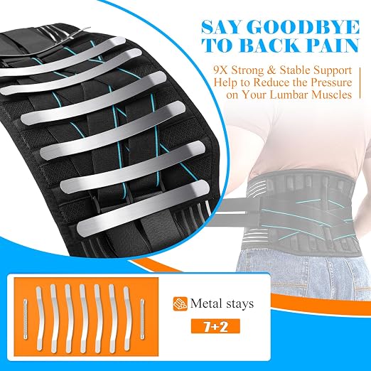 Back Brace for Lower Back Pain Men Women with 9X Strong Support, Idea for Long Time Standing & Sitting Jobs, Durable Back Support Belt with 3D Lumbar Pad for Sciatica, Herniated Disc, S
