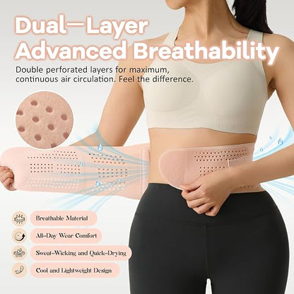 Ultra Thin Back Brace with 3D Lumbar Pad for Lower Back Pain Relief, SuMade Breathable Unisex Lumbar Support Invisible Adjustable Lower Back Support Brace for Sciatica Scoliosis, Pink,S(WAIST:26"-28")