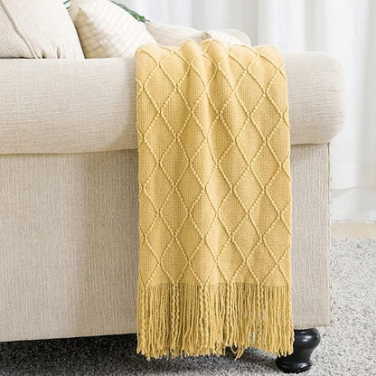 BOURINA Mustard Throw Blanket 50x60 Inches Throw Textured Solid Soft Sofa Couch Decorative Knit Blanket