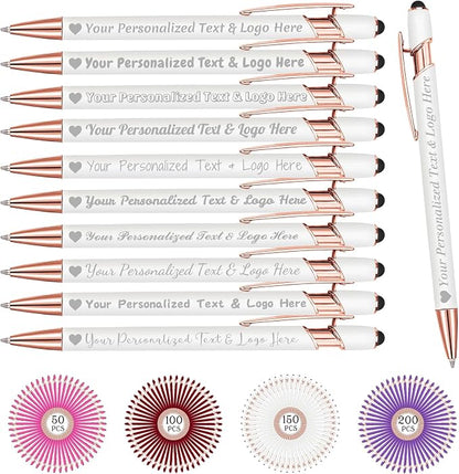 STREADVE Personalized Custom Pens 10 Engraved Writing Pen with Name Logo, Customized Promotional Items Stylus Pen Gifts for Communion Wedding Men Women Realtor Business, White