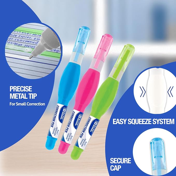 BAZIC PRODUCTS Mini Correction Pen, Metal Needle Tip, 3mL, 3 Count, 2-Pack