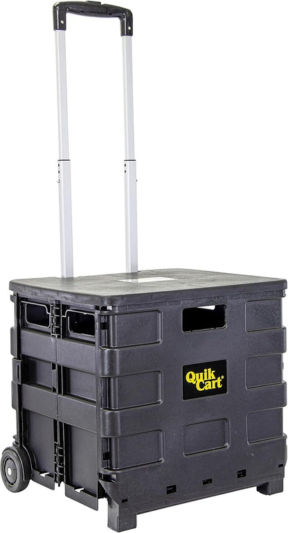 dbest Products Quik Cart Sport Collapsible Rolling Crate on Wheels for Teachers Tote Basket 80 lbs Capacity, Made from Heavy Duty Plastic, Black, Compact