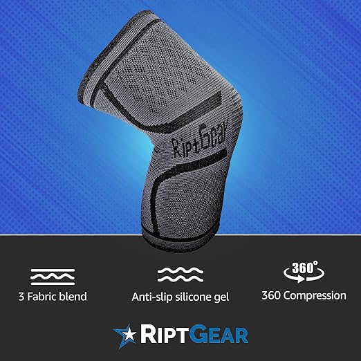 RiptGear Knee Compression Sleeve - Braces for Knee Pain - Compression for Arthritis, Meniscus Tear, Running, Walking - Support for Women and Men - Sleeves Weightlifting (Large, Gray (1 Pack))