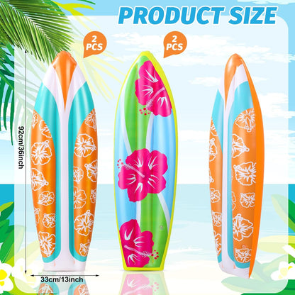 4 Pcs 36 Inch Inflatable Surf Board Inflatable Luau Party Decorations Blow up Surfboard (Flower Style)