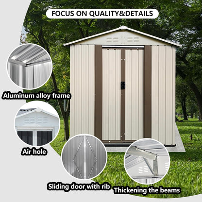 5x3 FT Outdoor Storage Shed, Metal Garden Shed with Lockable Sliding Doors, Small Outside Tool Shed with Sloped Roof & 4 Air Vents, Waterproof Storage Building for Backyard, Patio, Lawn, Cream White
