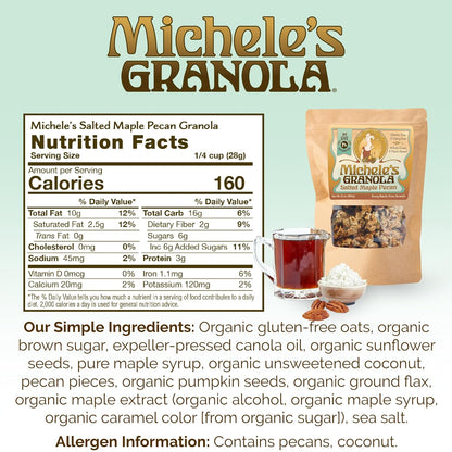 Michele's Granola - Salted Maple Pecan - Handmade Non-GMO Whole Grain Oats - Free of Gluten, Soy, Wheat, & Dairy