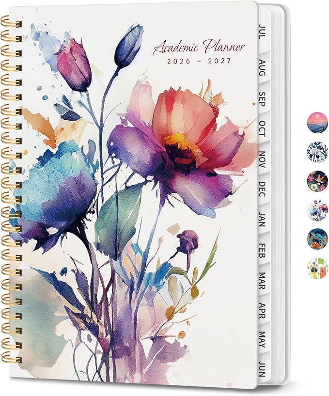 Planner 2026-2027, Academic Year Monthly & Weekly Planner Caledndar, July 2026 - June 2027, Hardcover Large Planning Agenda Book with Tabs for School Office Supplies, 8.5" x 11" - Painted Bloom
