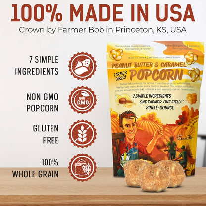 Gourmet Popcorn Bags, Peanut Butter Caramel Corn, Vegan, Gluten Free, Non-GMO, 7 Ingredient, Healthy Resealable Snack, 6oz Bag, Perfect Snacks for Adults, Peanut Butter Pretzels Flavor Farmer Direct - PuffyCrunch by Princeton Popcorn USA Made