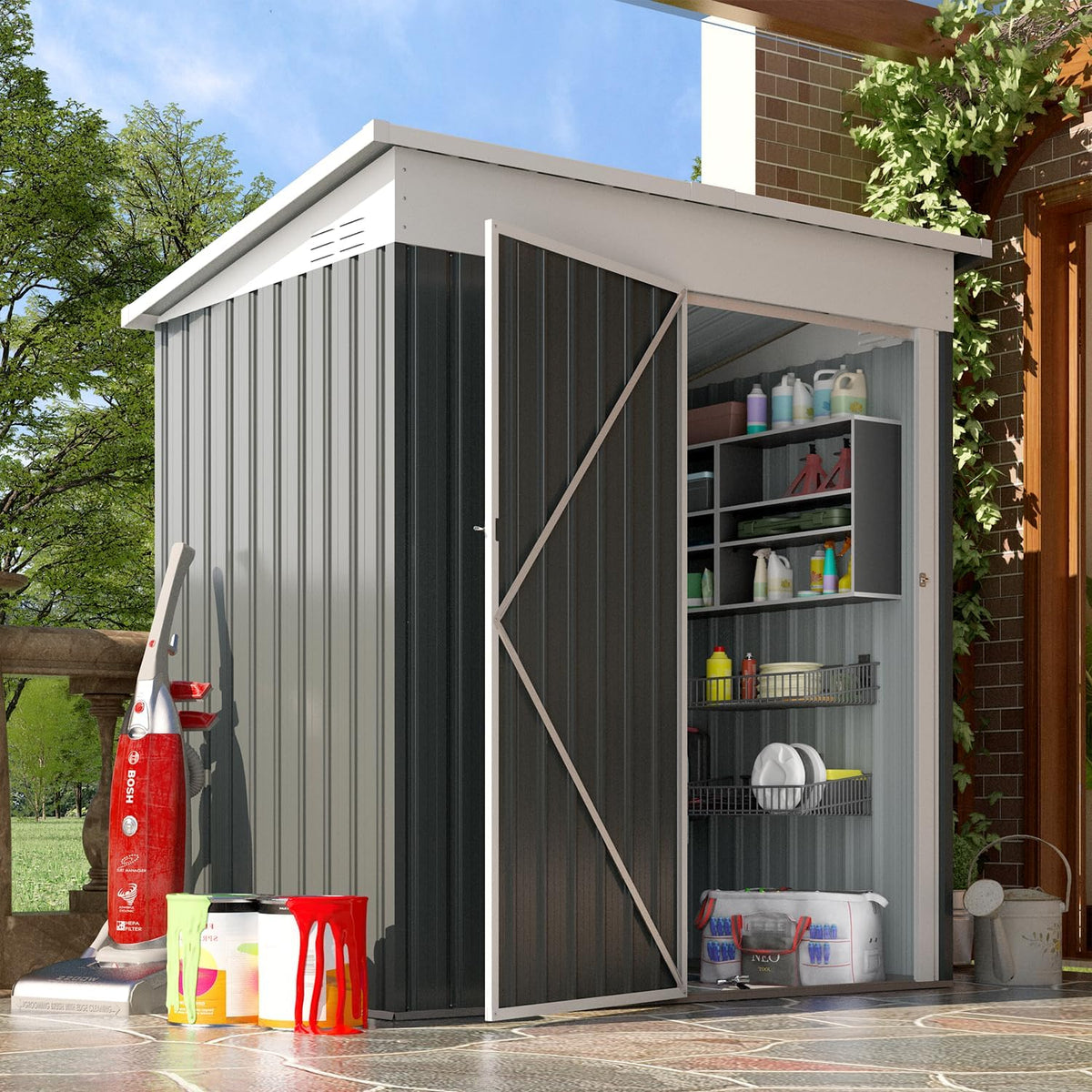 AECOJOY 5' x 3' Outdoor Storage Shed, Small Metal Sheds & Outdoor Storage Clearance with Lockable Door, Utility and Tool Storage Garden Shed for Backyard, Patio, Outside use in Dark Grey