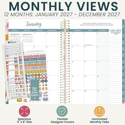 bloom daily planners 2027 Planner (January - December 2027) - Weekly & Monthly Softcover Planner for Women - Calendar Year Inspirational Agenda Book with Stickers - 5.5" x 8.25" - Brushstroke Blooms