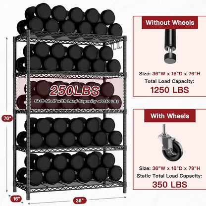 PrimeZone 4 Packs 36" W x 16" D x 79" H Wire Storage Shelves with Wheels, 5 Tier NSF Certified Heavy Duty Adjustable Kitchen Shelving Unit, Pantry Organizer Rack Rolling Metal Shelf for Garage Closet