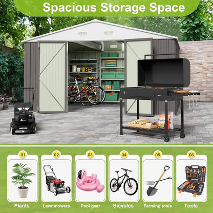 JUMMICO 8 x 10 FT Outdoor Storage Shed, Large Metal Garden Shed & Tool Sheds for Backyard Garden Patio Lawn (Grey)