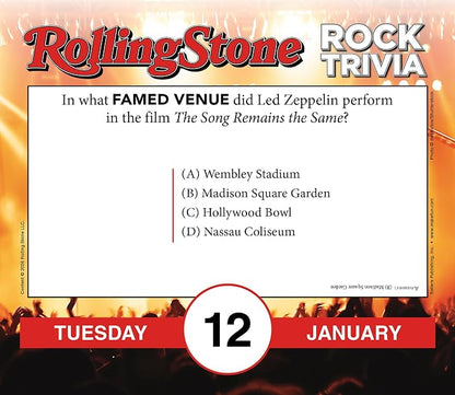 Rolling Stone Rock Trivia 2027 Daily Desk Calendar: Boxed Page-a-Day Music Quiz Calendar with Day-to-Day Rock History, Legends & Iconic Moments