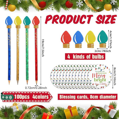 Geyoga Christmas Pencils Erasers Gifts Set with Bulb Eraser Topper, 100 Set