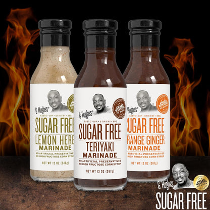 G Hughes Sugar Free, Assorted Marinades - Gluten Free, Sugar Free Sauces and Marinades Gift Sets, Marinades for Meats, (1) Lemon Herb 12oz bottle (1) Teriyaki 13oz bottle & (1) Orange Ginger 13oz