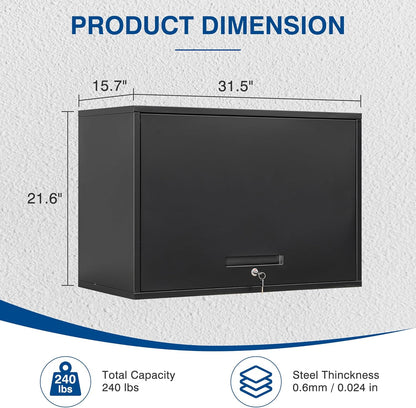 Metal Storage Cabinet Black Wall Cabinets with Shelf and Locking Door - Wall Mounted Storage Cabinet for Garage Warehouse Home Office - Assembly Required