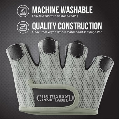 Contraband Pink Label 5537 Womens Micro Weight Lifting Gloves w/Grip-Lock Silicone Padding (Pair) - Minimalist Half Gloves - Apple Watch Friendly