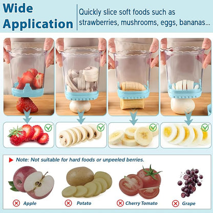 Strawberry Slicer Cup with Push Plate, Fruit Cutter Kitchen Gadget for Egg, Kiwi, Banana, Cucumber, Easy Fruit & Vegetable Slicer, Strawberry Cutter Tool for Quick Safe Cutting (Blue)