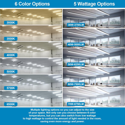 4FT LED Linear Strip Light, Super Bright 4 Foot LED Shop Lights 70W 60W 50W 40W 30W/6CCT 3000K-6500K Selectable, Flush Mount or Hanging 0-10V Dimmable Commercial Garage Ceiling Light, ETL DLC(4 Pcs)